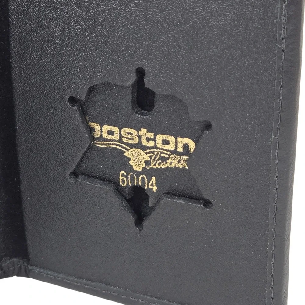 Boston Leather 6004 Recessed Badge Holder, ID Case and Wallet w CC Slots, Black